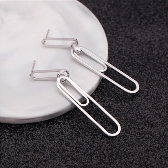 Sterling Silver Paperclip Earrings - Picture 2 of 2